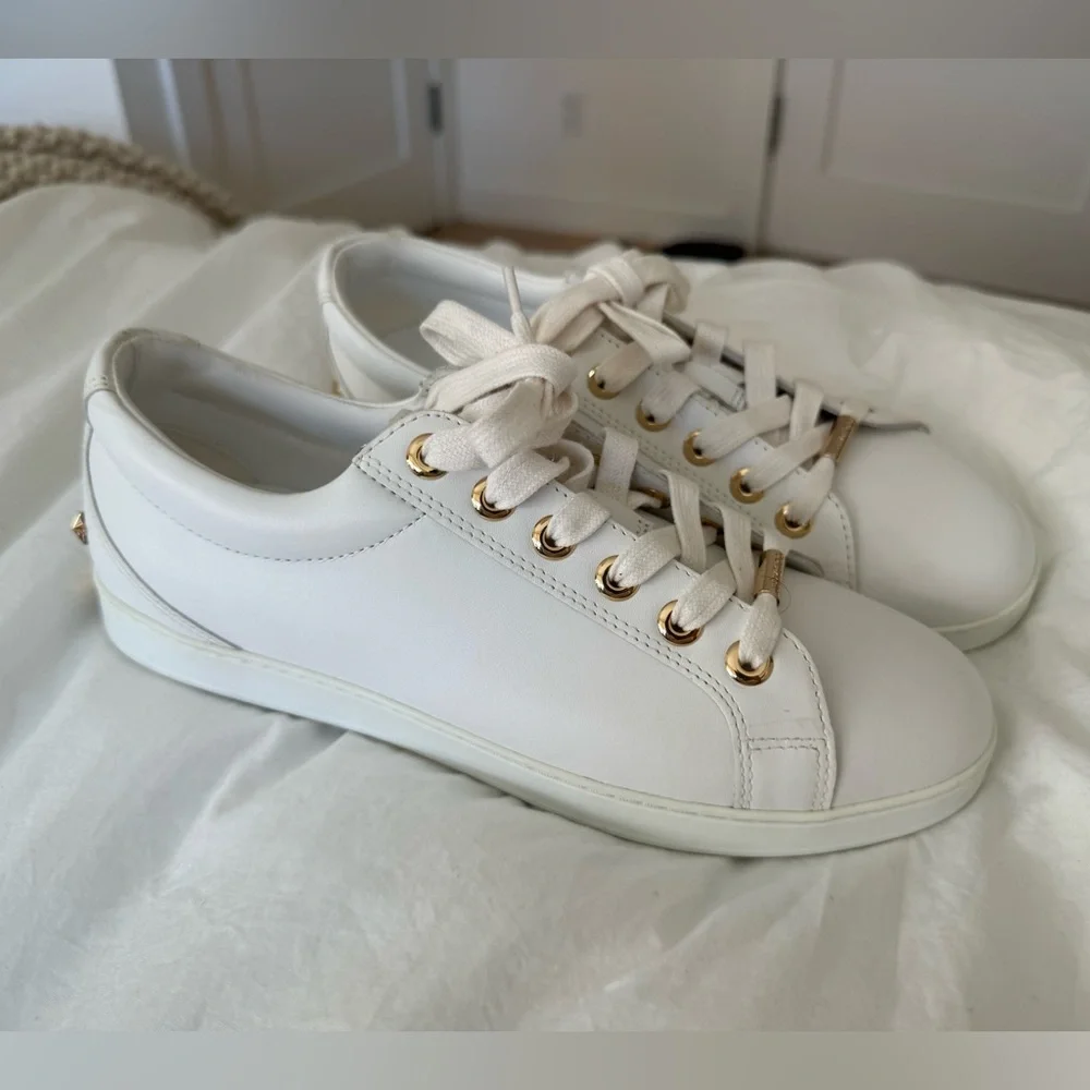 NEW Jimmy Choo White and Star Studded Gold Leather Sneakers 41.5 / 10 US